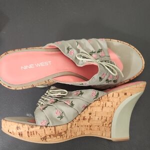 Nine West Women's Wedge Sandals - Green and Pink Floral